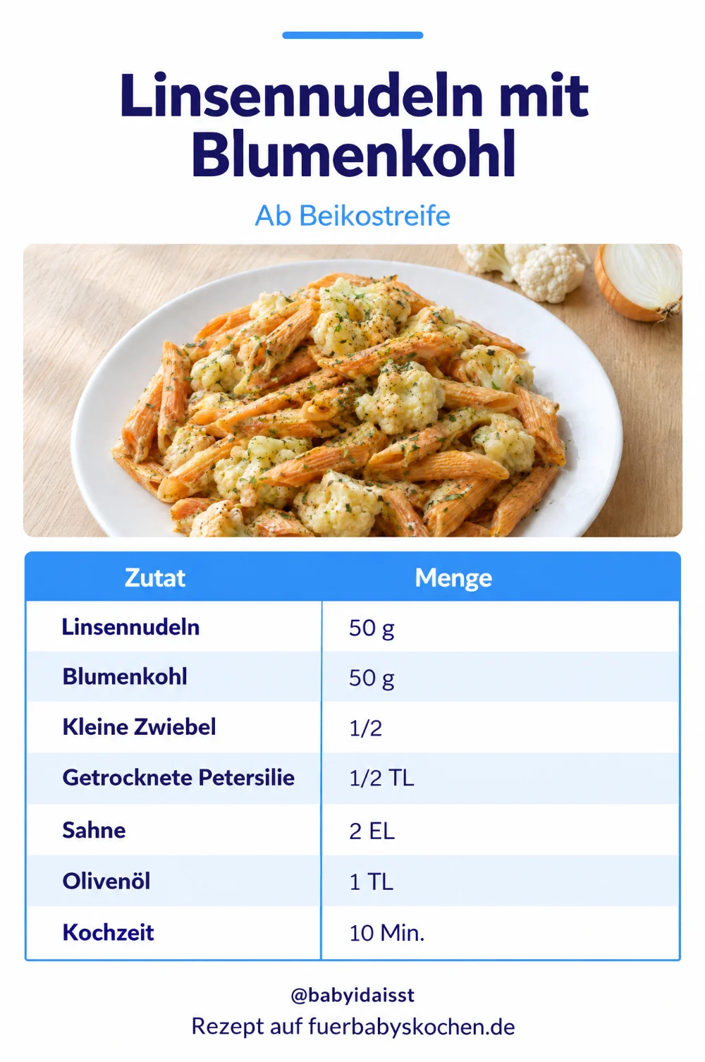 Rezept Linsennudeln mit Blumenkohl für Babys: Zutaten und Mengen