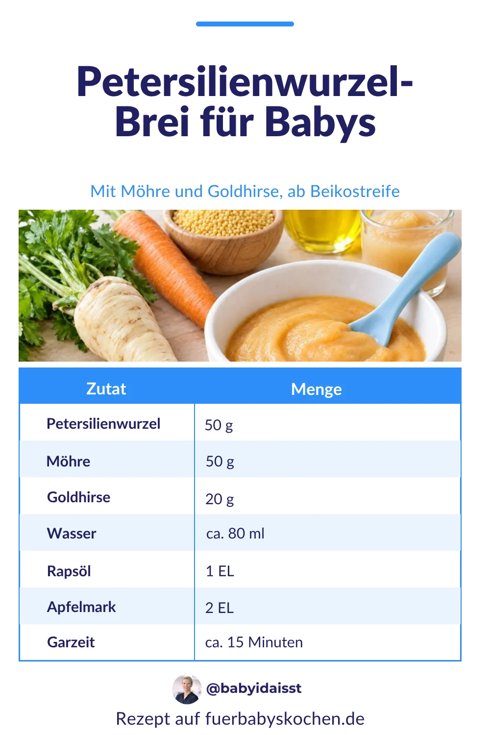Rezept Petersilienwurzel-Brei für Babys mit Möhre und Goldhirse ab Beikostreife: Zutaten und Mengen