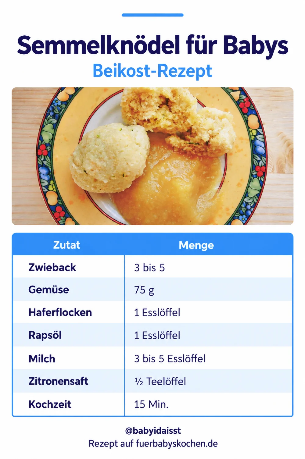 Rezept Semmelknödel für Babys: Zutaten und Mengen