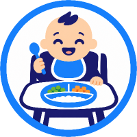 Logo Für Babys kochen: Baby im Hochstuhl mit Löffel und Teller